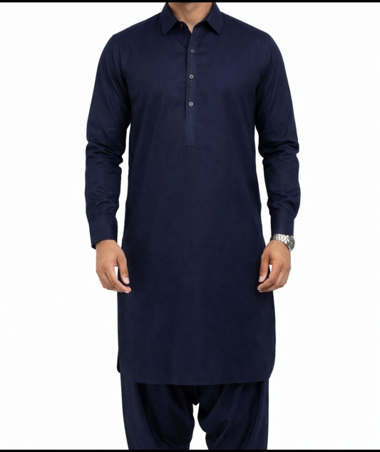 Navy Blue Designer Shalwar Kameez - Wash n Wear